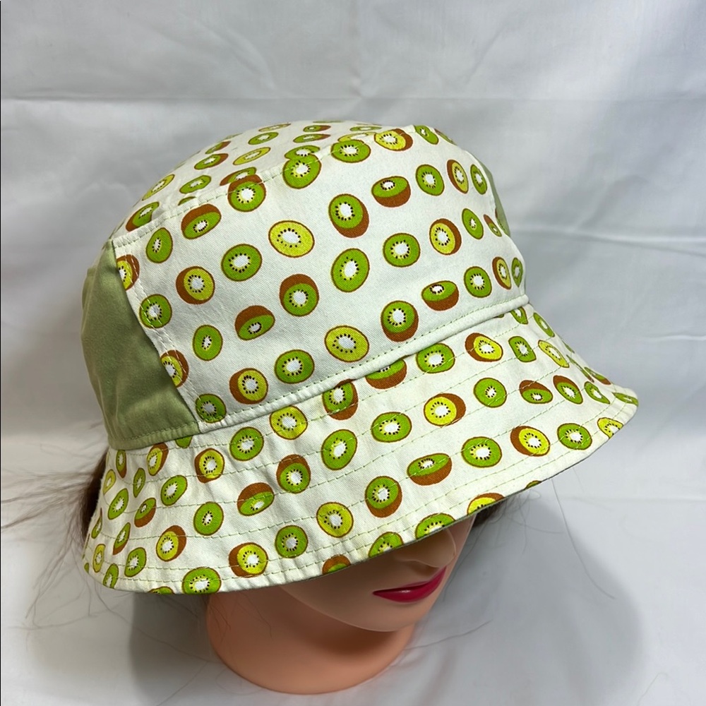 Handmade Green & White Reversible Kiwi Pattern Bucket Hat